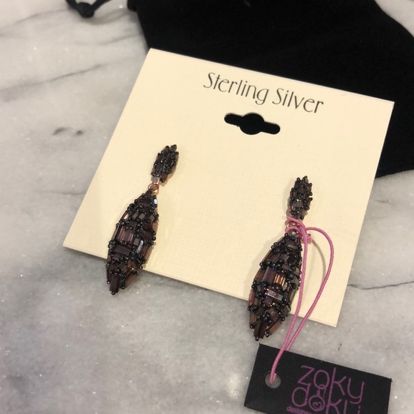 Smoky Topaz Cubic Zirconia Bagguette Marquise Drop Earring-Boutique - Picture 4 of 8